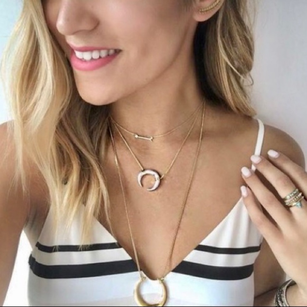 Stella & Dot | Retired Dainty Silver + Gold Half Moon Luna Pendant Necklace - Picture 6 of 12